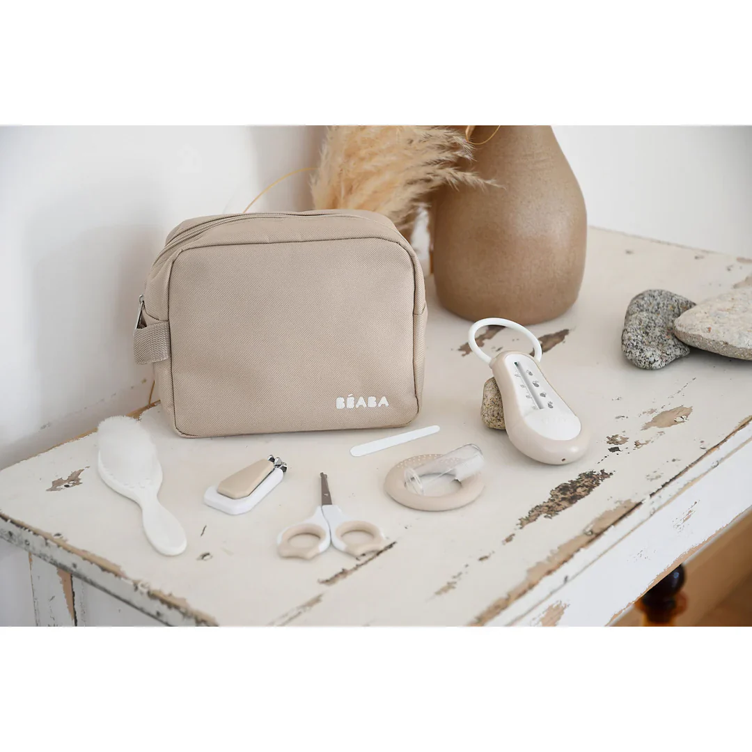 Beaba Baby 7 Piece Grooming Set With Toiletry Pouch - CLAY - Image 4