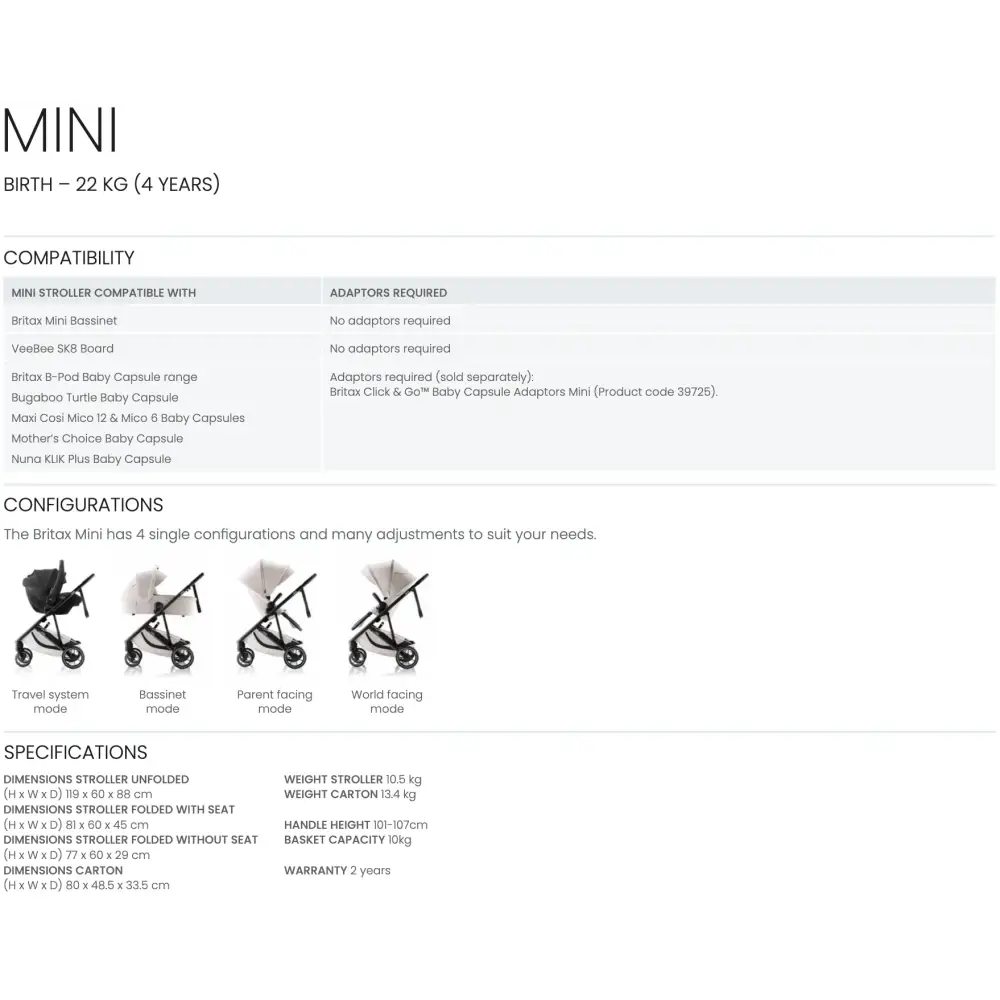Britax Mini Stroller Travel System Bpod LITE Package ( FREE Adapters) - Image 5
