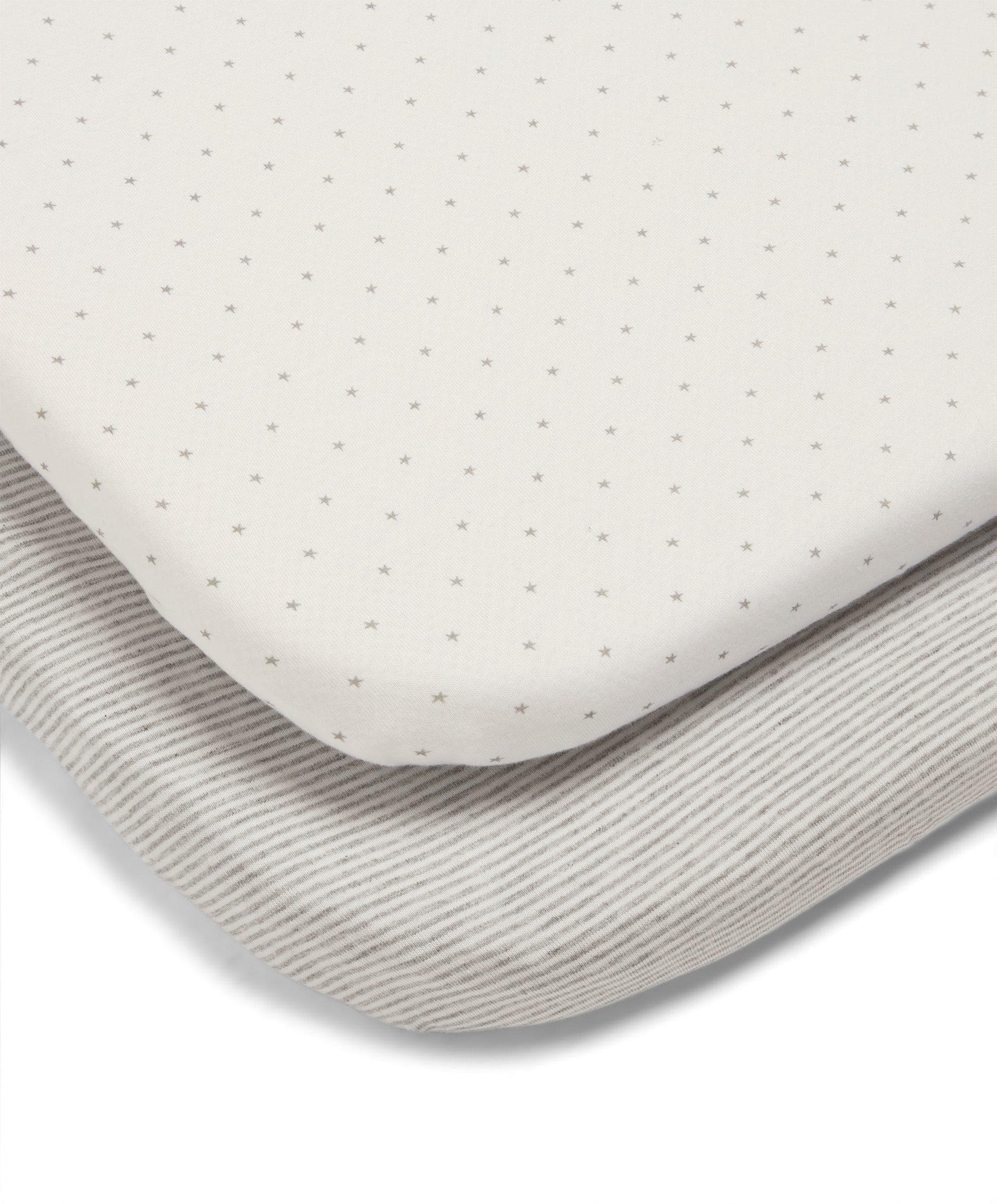 Mamas & Papas Lua Bedside Crib Sheets (2 Pack)- Grey Star/Stripe