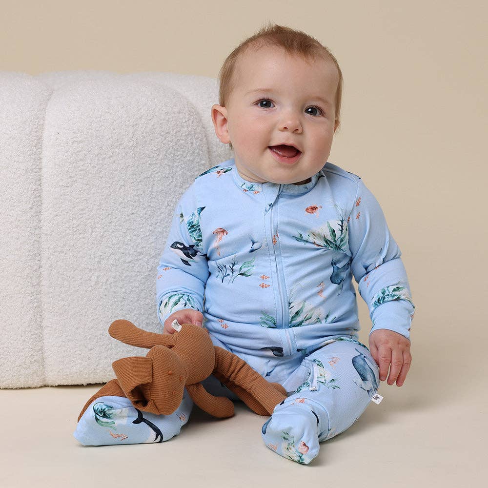Snuggle Hunny - Blue Ocean Organic Snugglesuit Convertible Romper - Newborn (0000) - Image 7