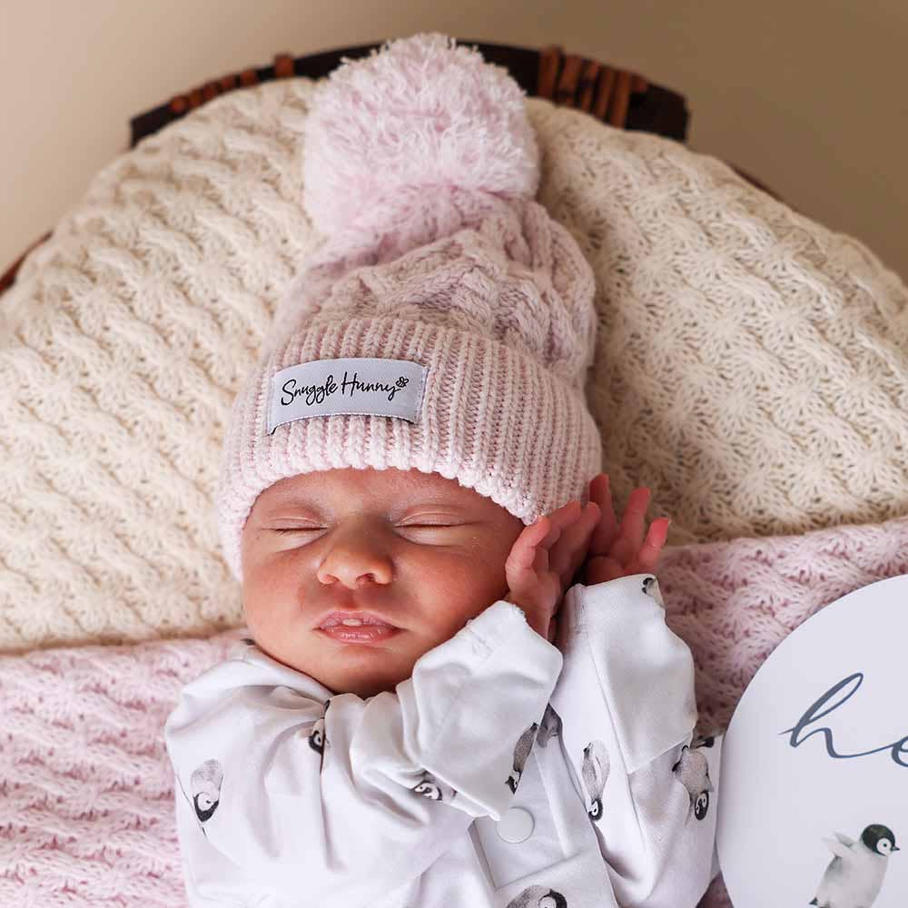 Snuggle Hunny - Blush Pink Organic Baby Knit Beanie - M - Image 4