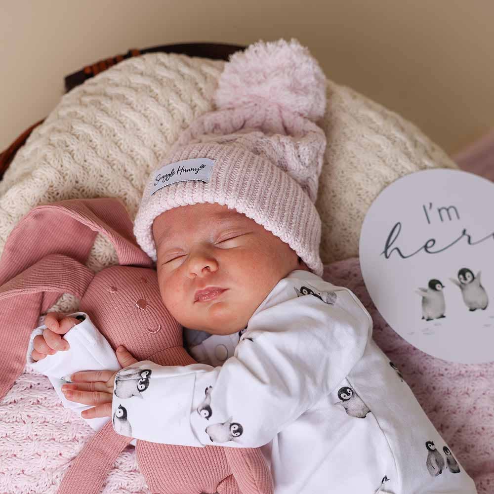Snuggle Hunny - Blush Pink Organic Baby Knit Beanie - M - Image 8