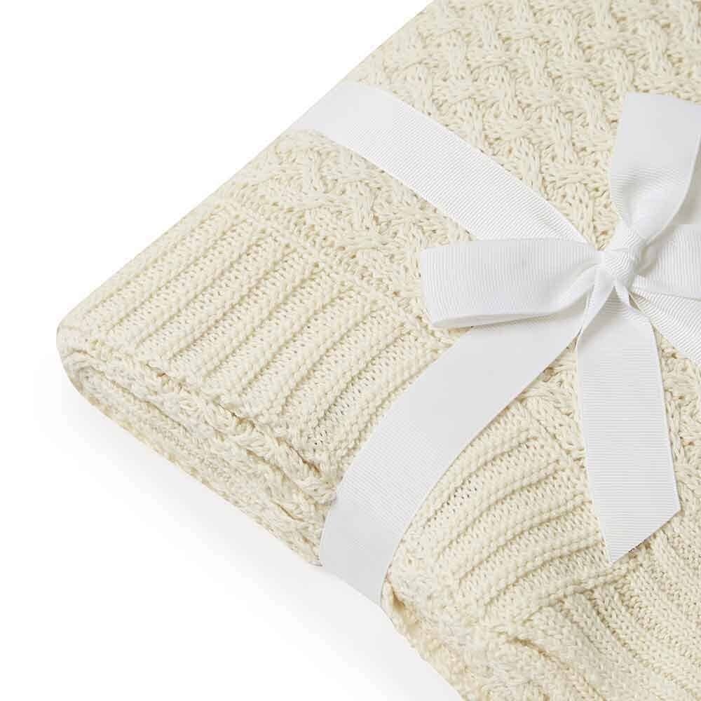 Snuggle Hunny - Cream Diamond Knit Organic Baby Blanket - Image 3