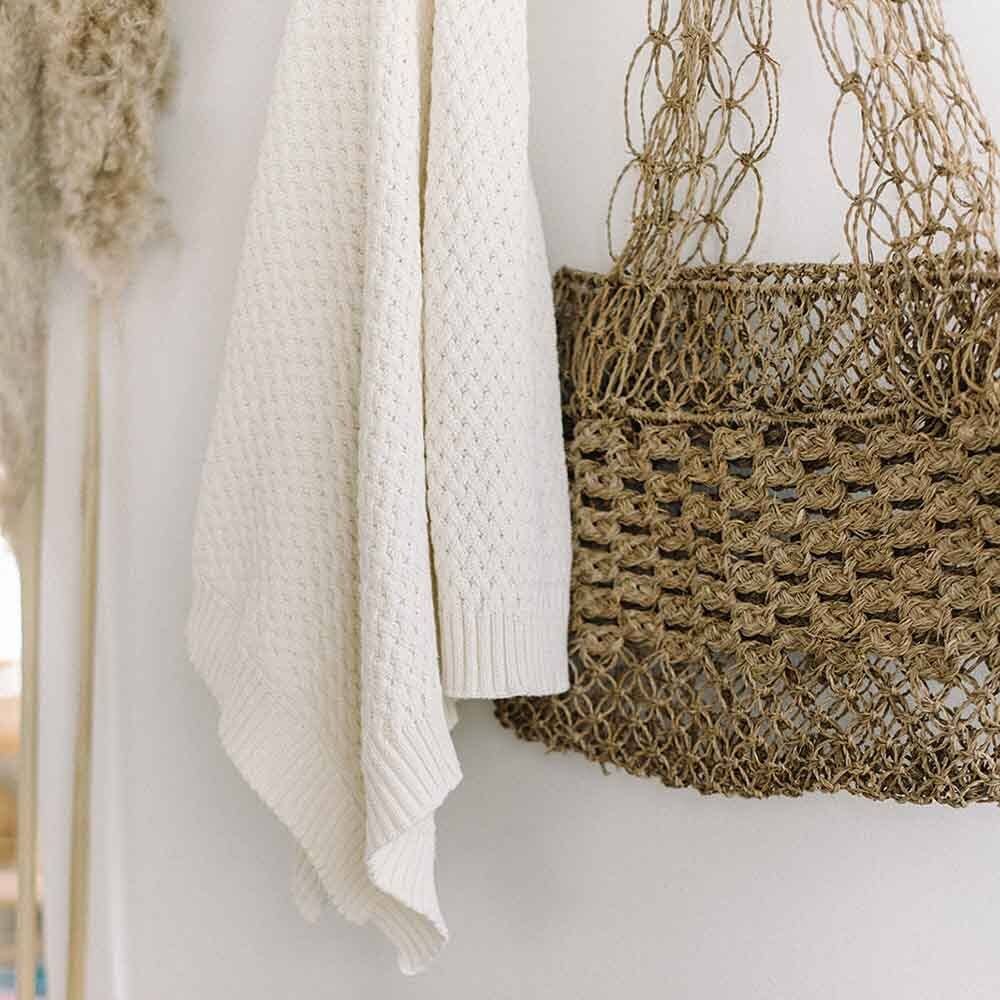 Snuggle Hunny - Cream Diamond Knit Organic Baby Blanket - Image 6