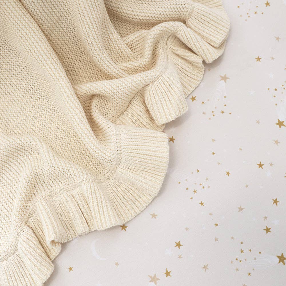 Snuggle Hunny - Cream Ruffle Knit Organic Baby Blanket - Image 3