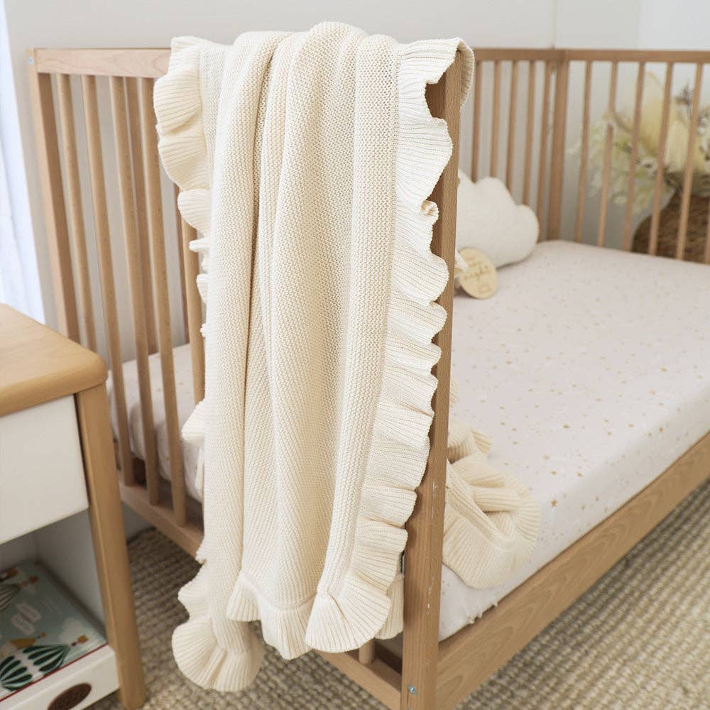 Snuggle Hunny - Cream Ruffle Knit Organic Baby Blanket - Image 5