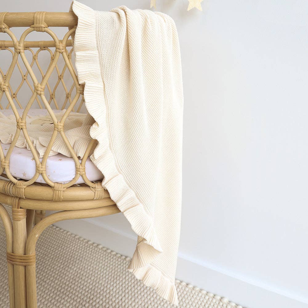 Snuggle Hunny - Cream Ruffle Knit Organic Baby Blanket - Image 6