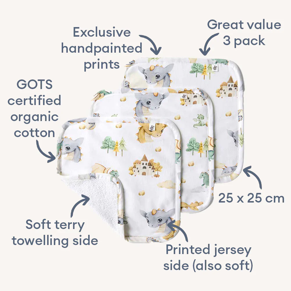 Snuggle Hunny Dragon Organic Wash Cloths - 3 Pack - Image 2