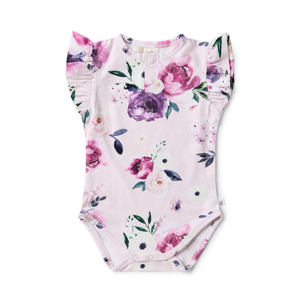 Snuggle Hunny - Floral Kiss Short Sleeve Organic Bodysuit with Frill - 0-3 Months (000)