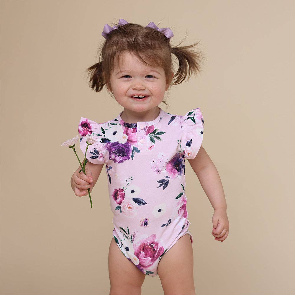 Snuggle Hunny - Floral Kiss Short Sleeve Organic Bodysuit with Frill - 0-3 Months (000) - Image 2
