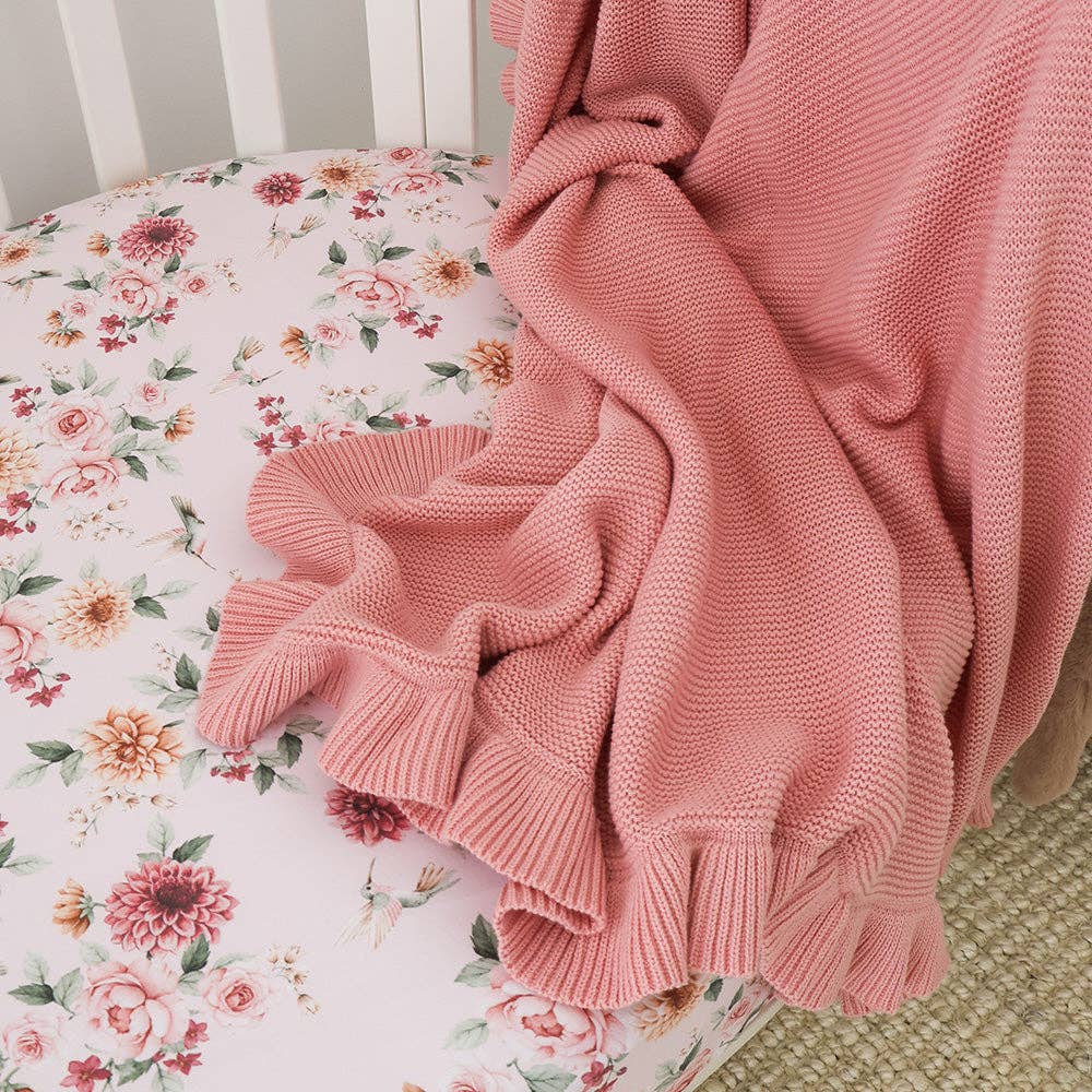 Snuggle Hunny - Rosa Ruffle Knit Organic Baby Blanket - Image 4