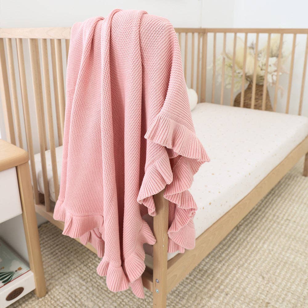 Snuggle Hunny - Rosa Ruffle Knit Organic Baby Blanket - Image 5