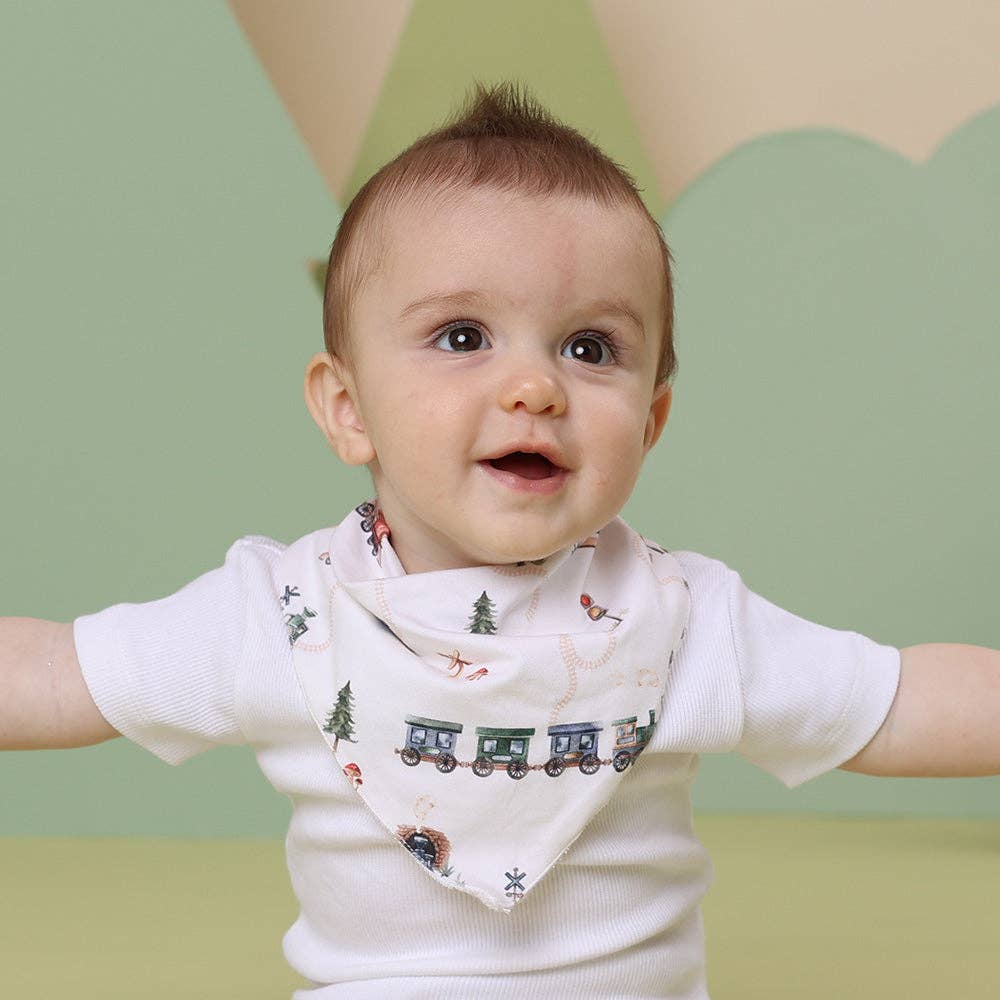Snuggle Hunny - Trains Organic Dribble Bib - Image 2
