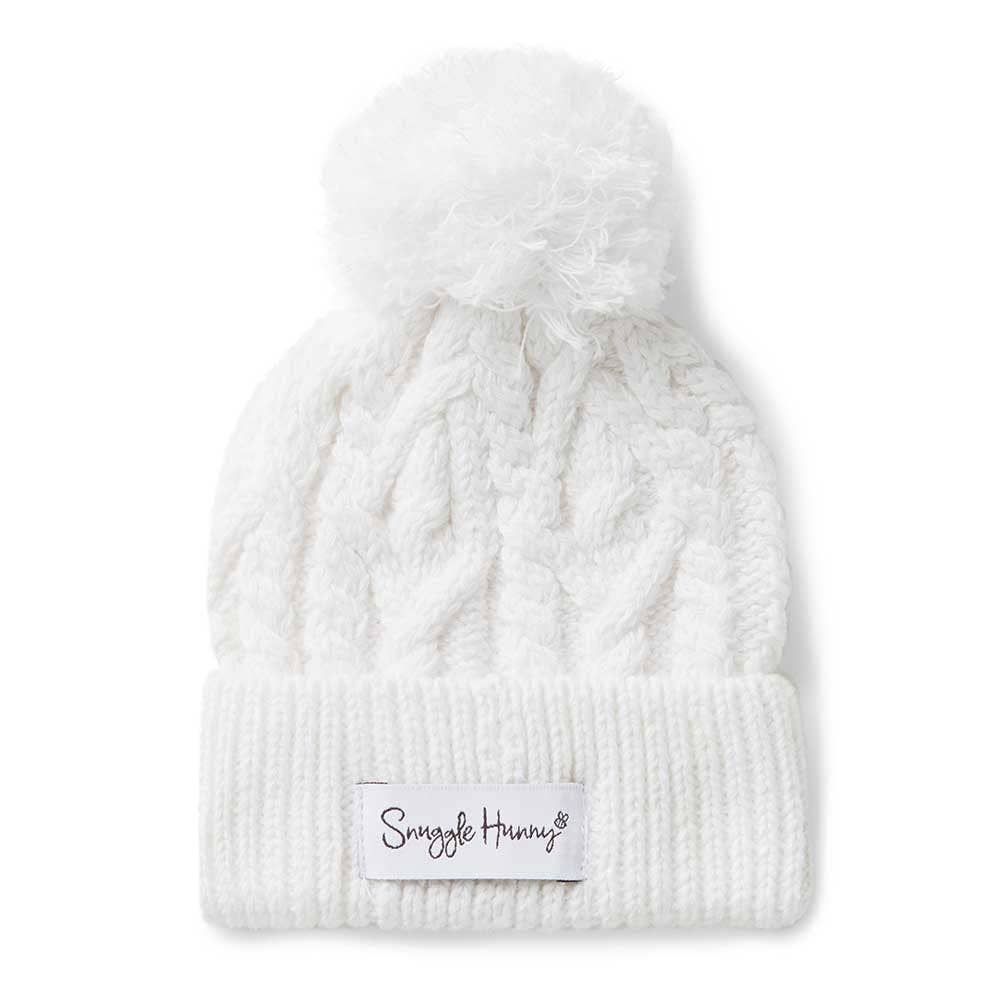 Snuggle Hunny - White Organic Baby Knit Beanie - S