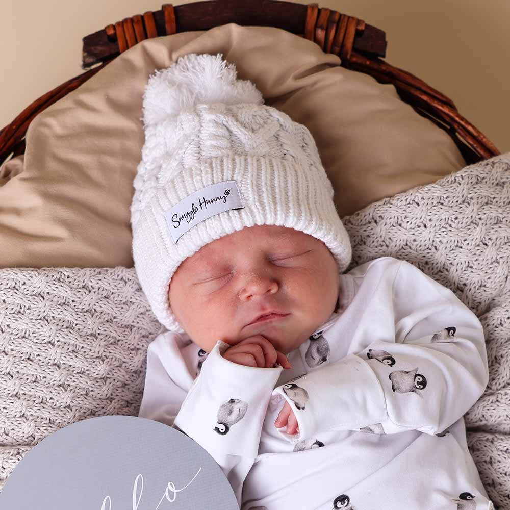 Snuggle Hunny - White Organic Baby Knit Beanie - S - Image 2
