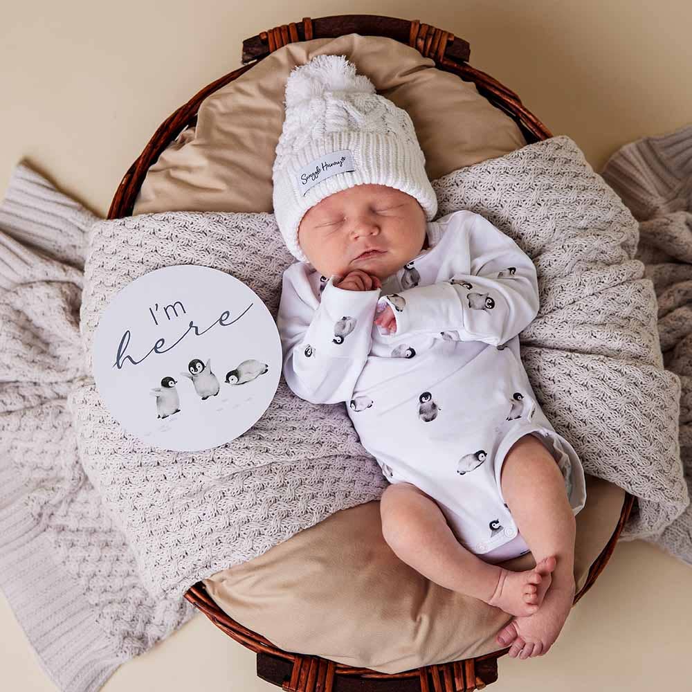 Snuggle Hunny - White Organic Baby Knit Beanie - S - Image 3