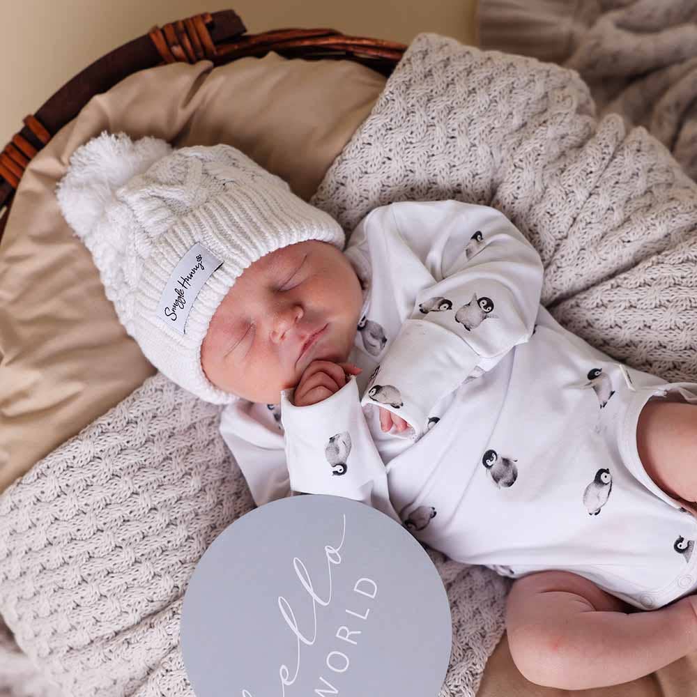 Snuggle Hunny - White Organic Baby Knit Beanie - S - Image 4